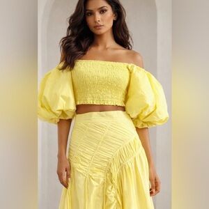 MARGARITA 🌼 Off-Shoulder Yellow Puff-Sleeve  set